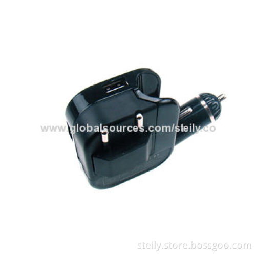 5V/1A Portable dual USB 2-in-1 wall and car charger with ABS environmental fireproof material over